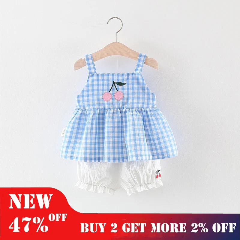 

Girls Clothing Sets 2019 New Summer Girl Clothes Sleeveless dress + Shorts NewBorn Kids Cotton Sport Suit Tracksuit For 4 Years