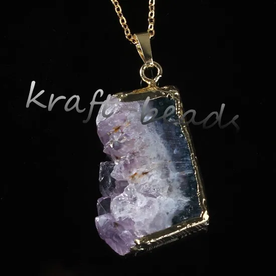 Natural Gnergy Gemstone~ Double Buckle Irregular Shape Pendant Natural Purple Amethysts Quartz Stone Necklace Fashion Jewelry 26 AA00409002313a