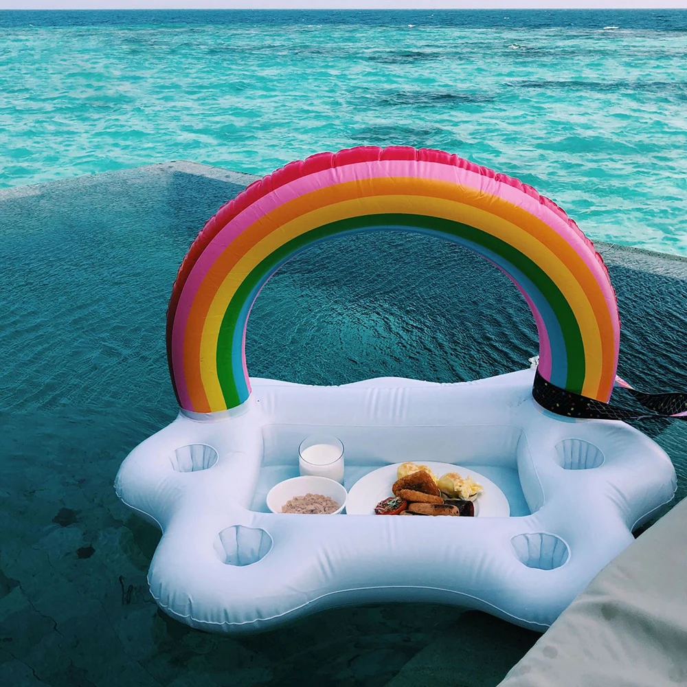 

Summer Party Rainbow Cloud Cup Holder Inflatable Pool Float Beer Drinking Cooler Table Bar Tray Beach Swimming Ring Cup holder