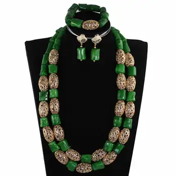 

Exclusive Nigerian Green Coral Beads African Wedding Jewelry Set Quality Original Coral Bridal Necklace Set CNR858