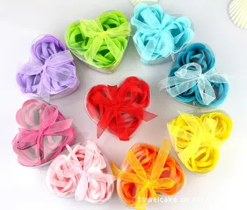 

24pcs flower/lot mixed color gift bowknot wedding favor cleaning bath paper petals rose flower soap