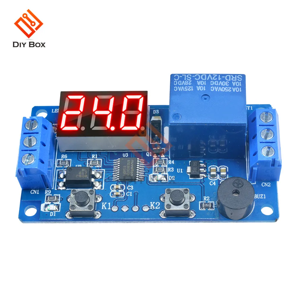 

Digital LED Display DC 12V Timer Delay Relay Module Board Control Programmable Time Switch Trigger PLC Automation Car Buzzer