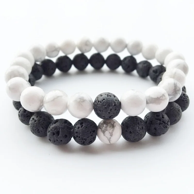 

Lovers Yin Yang Distance Bracelets Natural Lava stone Howlite Bead Bracelets For Women Men Couples Jewelry