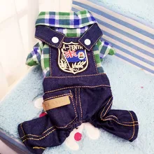 2016 Popular Leisure Plaid Dog Clothes Jumpsuits & Rompers Summer Pet Demin Straps Jeans Overalls 3 Color Cat Teddy Chihuahua