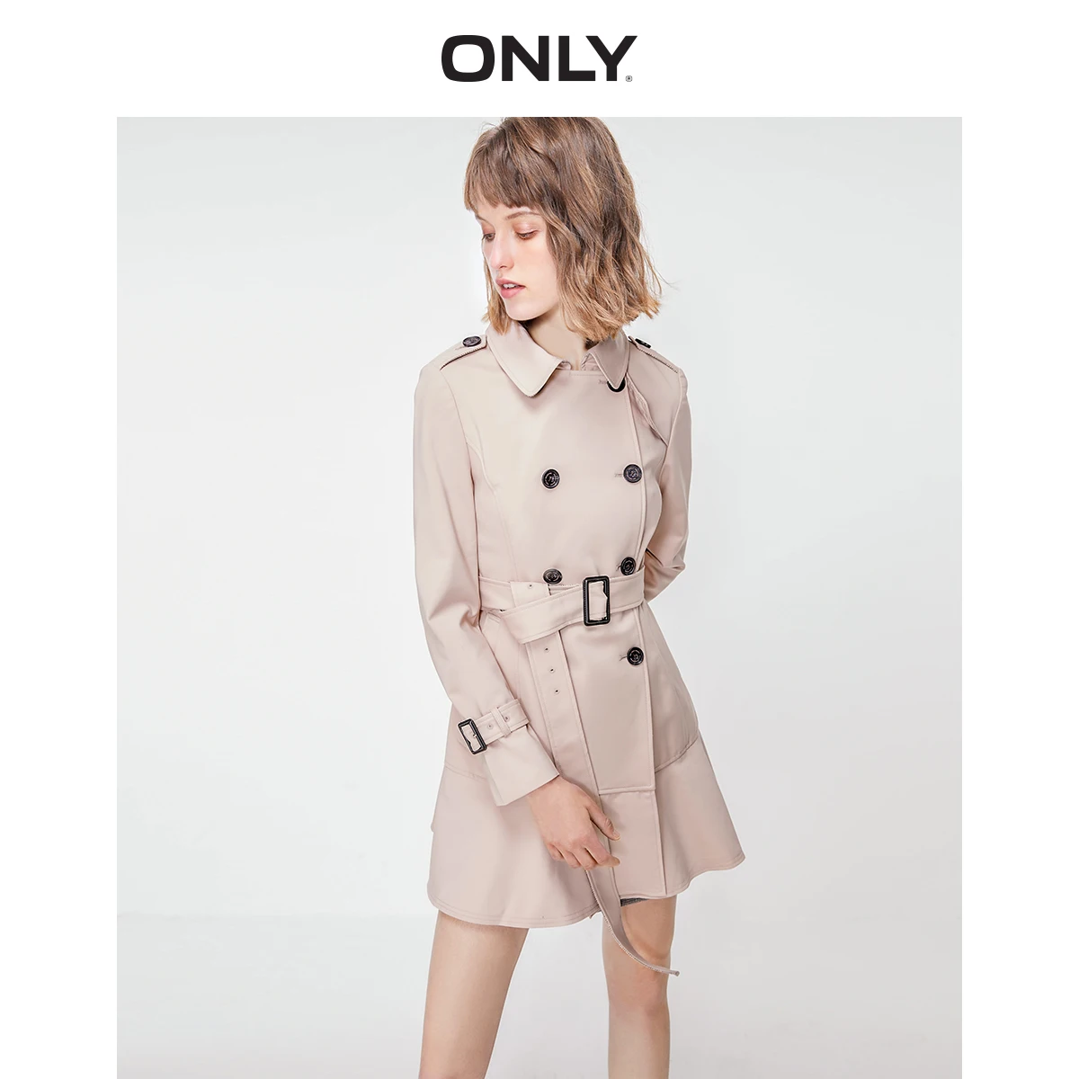 

ONLY Women's Double-breasted Cinched Waist Medium Length Wind Coat | 119136573