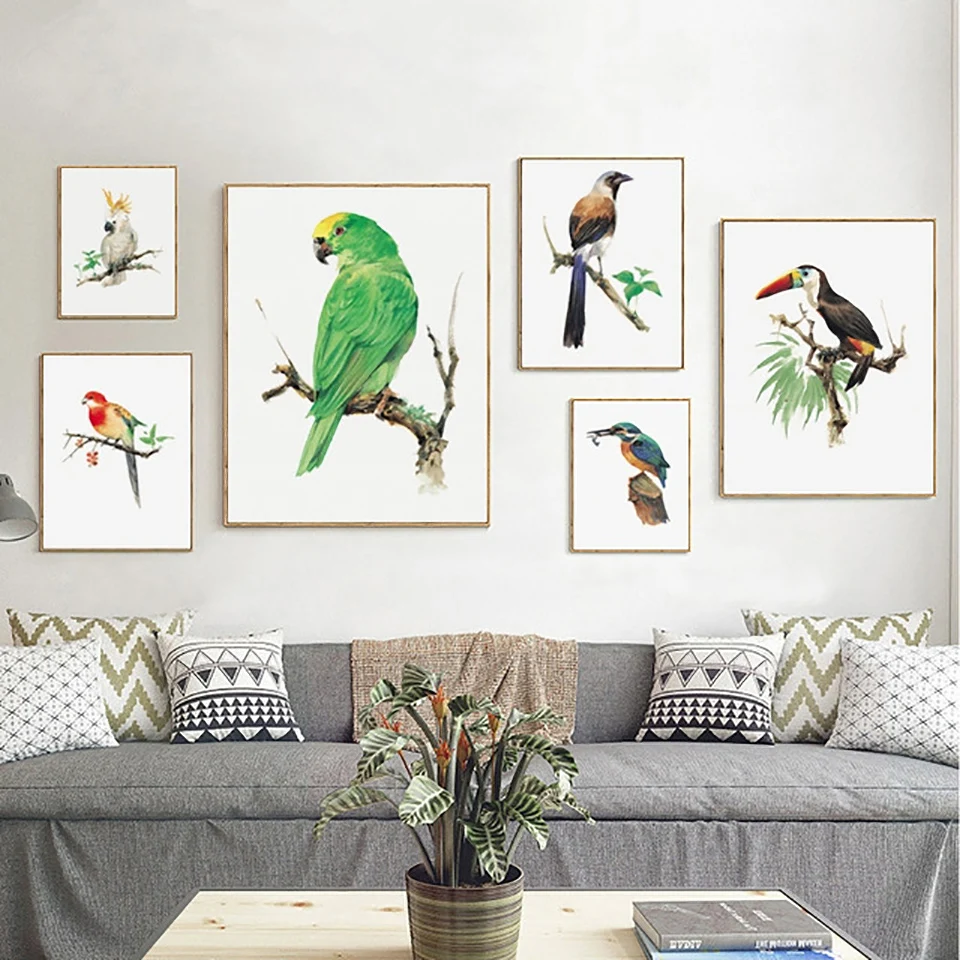 

Nordic Modern HD Prints Wall Art Canvas Parrot Painting Bird Pictures Poster For Living Room Home Decoration Watercolor Modular