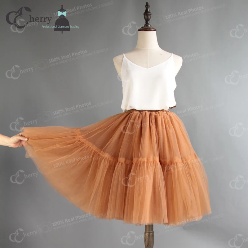 5 Layers Aldult Tulle Skirts Fluffy Knee Length Mesh Skirt Princess