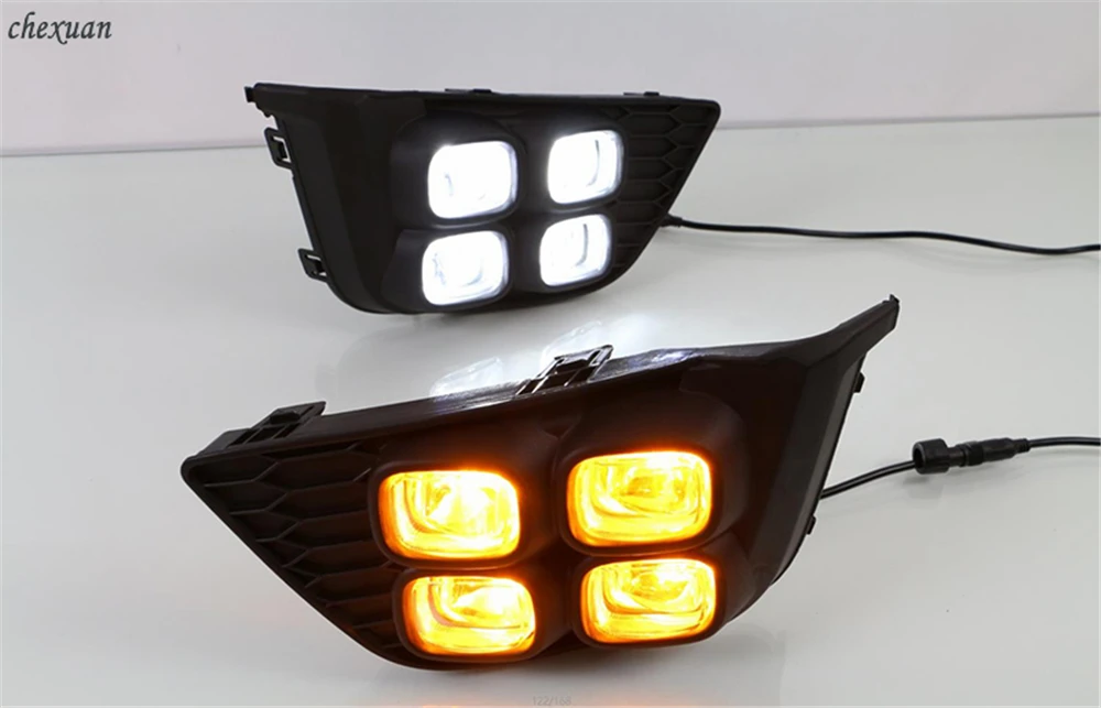 CSCSNL 1 Set LED Car DRL Daytime Running Lights With Turn Yellow Signal 12V ABS Fog Light For Honda JAZZ Fit