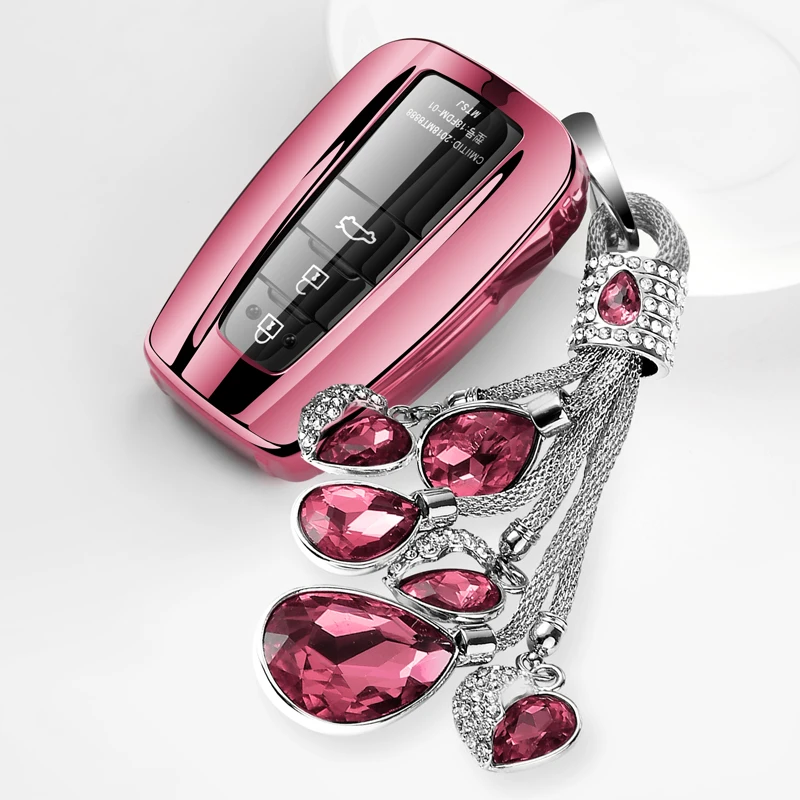 

Soft TPU Car Key Protector Cover Key Chain For Toyota Camry Prado Highlander Corolla CHR Avalon IZOA Levin Hybrid 2018 2019