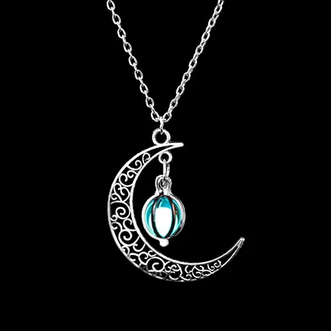 Fashion Silver Color Charm Luminous Pendant Necklace Women Moon Glowing Stone Necklace Christmas Necklaces Jewelry Gifts