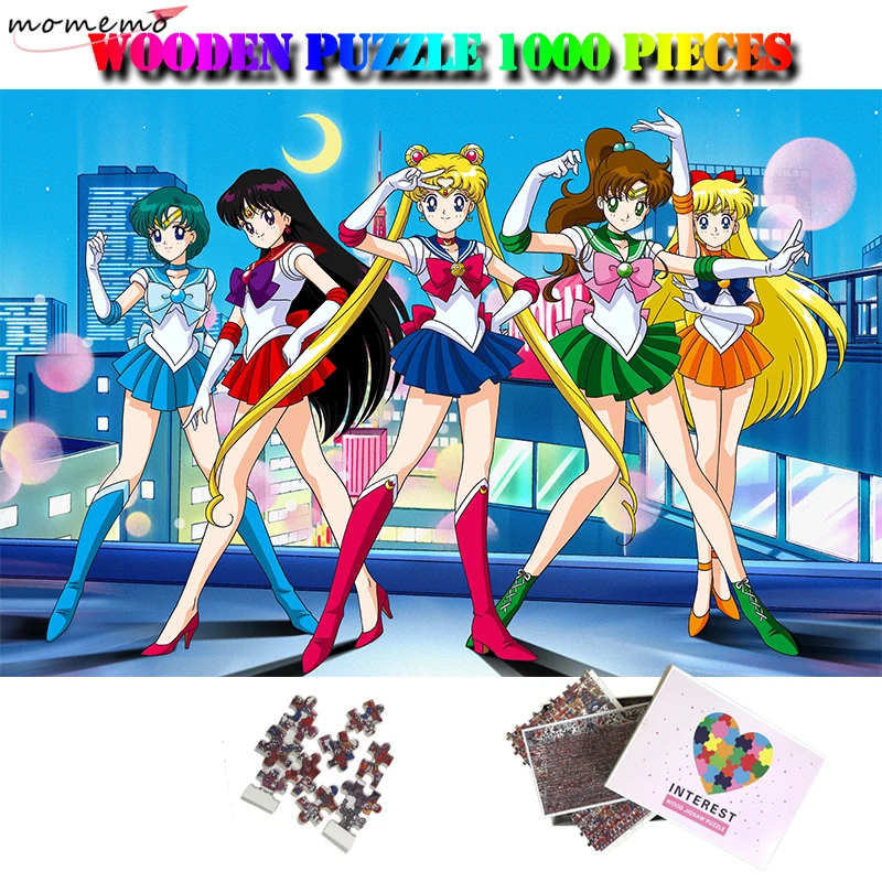 MOMEMO Sailor Moon Puzzle 1000 штук деревянные головоломки взрослые 1000 штук головоломки аниме мультфильм расслабляющие головоломки игры игрушки