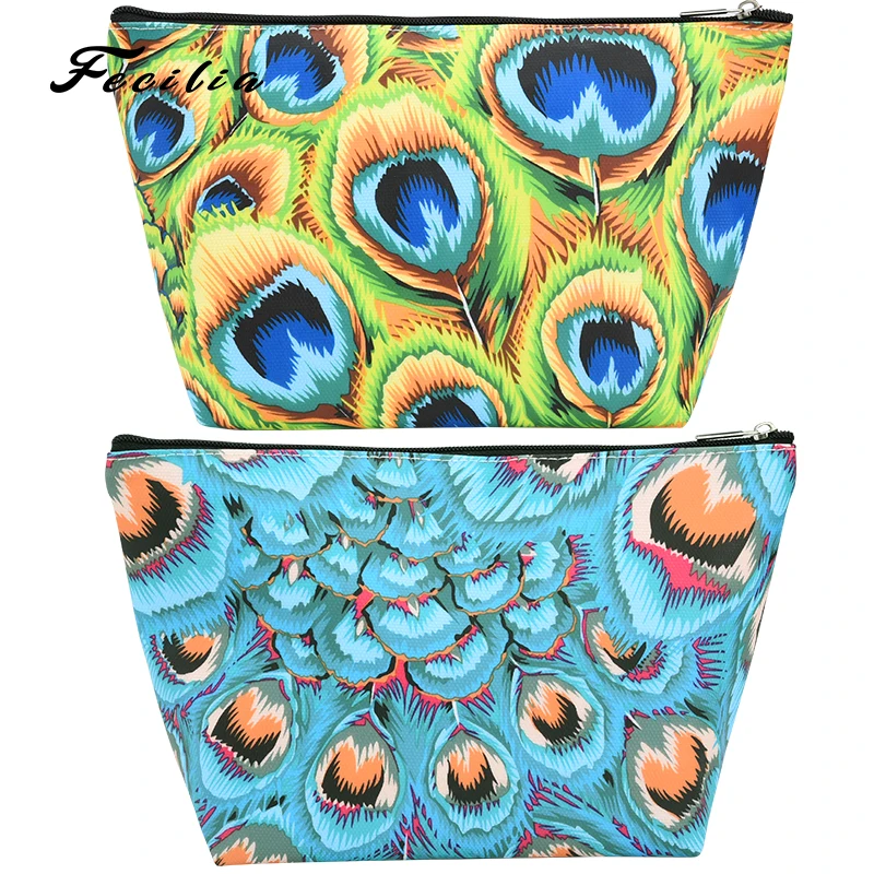 

Fecilia 2pcs/Set Beautiful Peacock Canvas Cosmetic Bag Case Women Make Up Bag Professional Toiletries Toiletry Travel Organizer