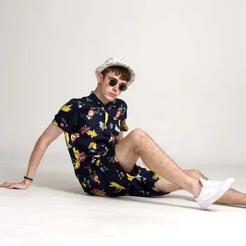 2019 TEN@NIGHT Short Sleeve Romper Suit Men's Casual Romper Summer Floral Fashion Cotton Sports Jumpsuit Onesie Set Overalls bardot flute sleeve florals romper