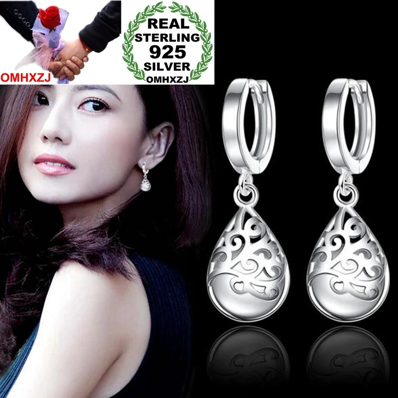 

OMHXFC Wholesale Jewelry fashion kpop star for Woman gifts Fine totem opal 925 Sterling Silver buckle Hoop Earrings YS177