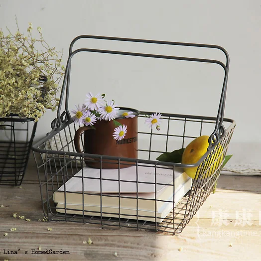 

metal wire organizer basket with handles