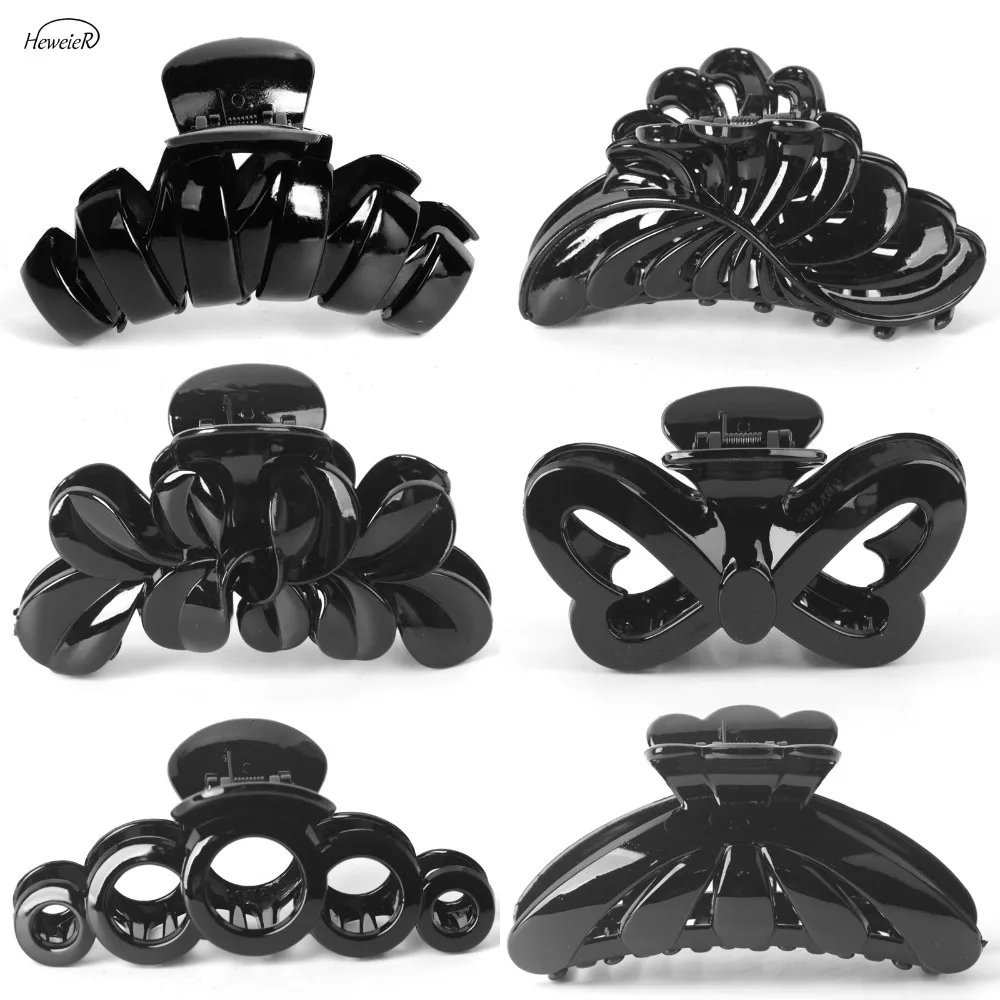 

Women Large Black Plastic Hair Clip Claw Crab Clamp Grip Hairpiece Headwear Hairpin Fashion Lady Hairdressing Accessory 3pcs/set