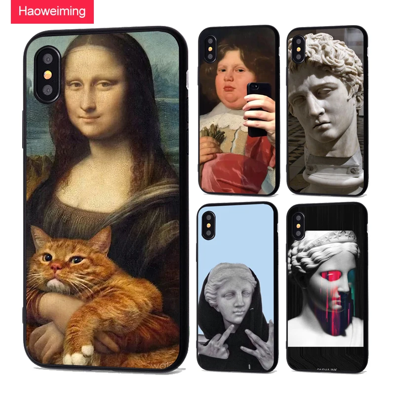 

For Funda iPhone 7 Case 5 5S 6 6S 7 8 Plus X XS Max XR Mona Lisa Art David lines for iPhone X Case Soft TPU for Capa