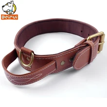3 Tamaño Marrón Collar de Perro de Cuero con Acolchado Suave y Mango De Cuero S/M/L