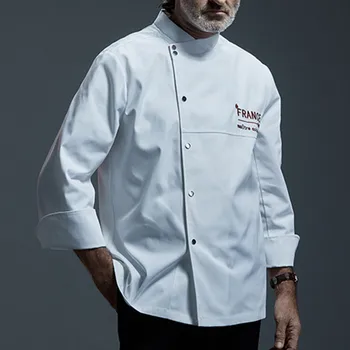 

White Black Poly Cotton Long Sleeve Shirt France Italy Hotel Restaurant Chef Uniform Bistro Kitchen Catering Staff Work Wear D11