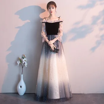 

Evening Dresses New Black Vestido De Festa A Line Formal Prom Gowns Floor Length Elegant Party Dress Robe Soiree Longue Femme