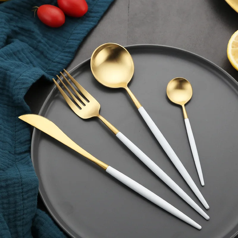 

FRM White thickening high quality Matte stainless steel cutlery Western set knife and fork dessert knife and fork scoop
