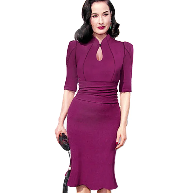 AAMIKAST Фиолетовые женские платья миди с v-образным вырезом, вечерние модные платья, осенние женские офисные платья, размер s-xxl