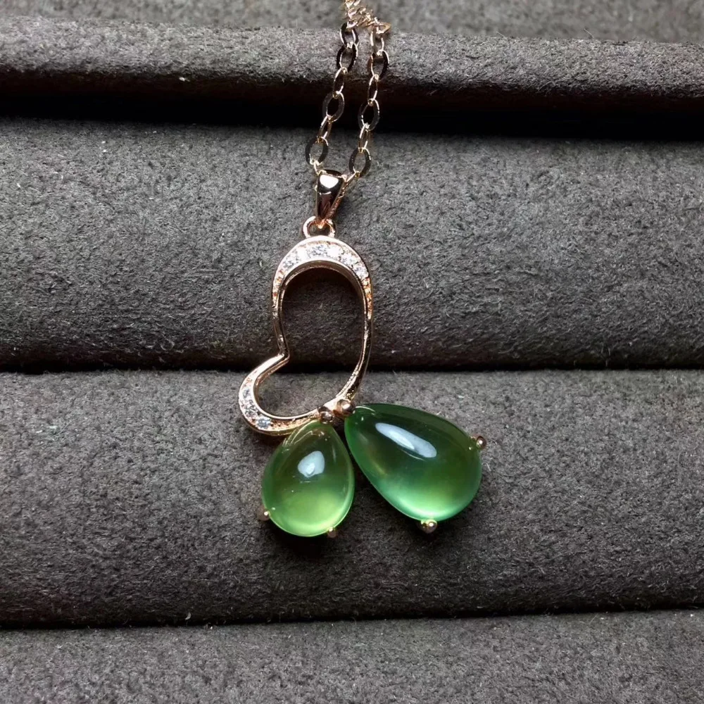 

natural green prehnite pendant S925 silver Natural gemstone Sweet romantic heart Pendant Necklace women girl party fine jewelry