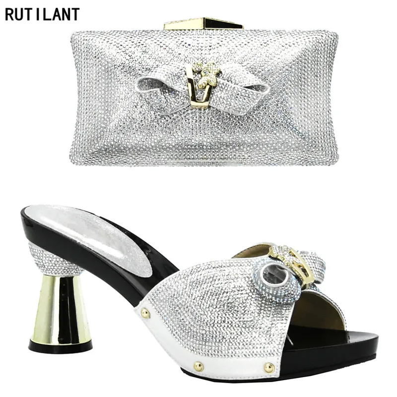 

Italian Ladies Shoes and Bags To Match Set Decorated with Rhinestone Women Italian African Party Pumps Shoes and Bag Party Shoes