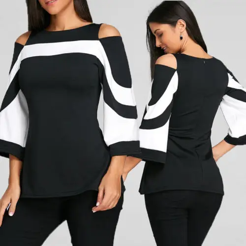 Hot Fashion Women Patchwork Ladies Loose Casual Long Sleeve Shirt Soft Blouse Tops Skinny Shirt Oversize