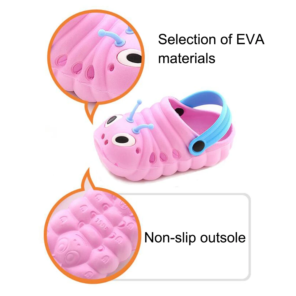 Детские садовые шлепанцы с изображением гусеницы; детские шлепанцы для мальчиков и девочек; Легкие пляжные сандалии с дырками; Детская уличная обувь ярких цветов