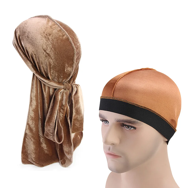 Новая мужская бархатная Шапка тюрбан Durags шелковистая купольная с широкими