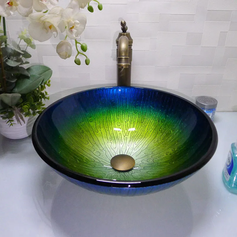 Bathroom Round Tempered Glass Above Counter Wash Basin Cloakroom Counter Top Vessel Sink HX012