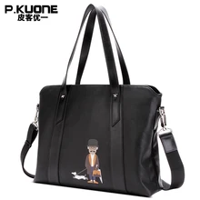 P. KUONE высокое качество, портфель из натуральной кожи для собак, для мужчин, деловая сумка для ноутбука, мужская сумка, мужская сумка