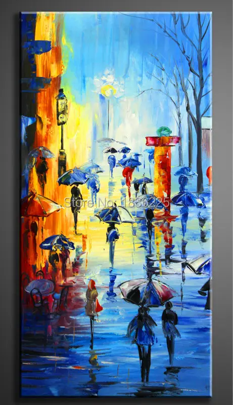 

modern paintings canvas painting people hold umbrellas on street knife oil painting wall sticker wall pictures for living room