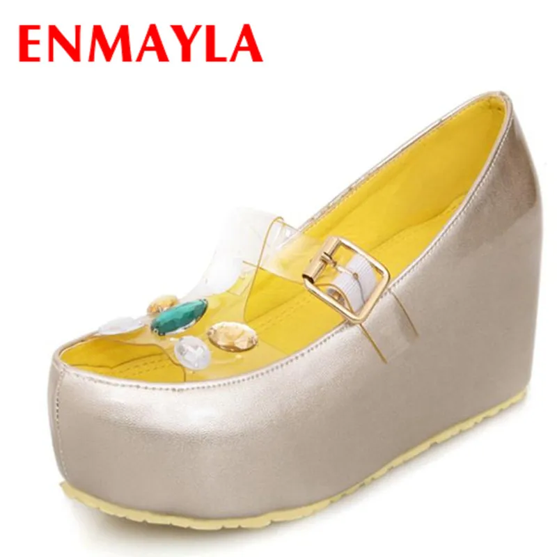 

ENMAYLA Brand Wedges Platform Shoes Women Sandals High Heels Summer Shoes Rhinestone Open Toe Sandals Women Pumps Gold Silver