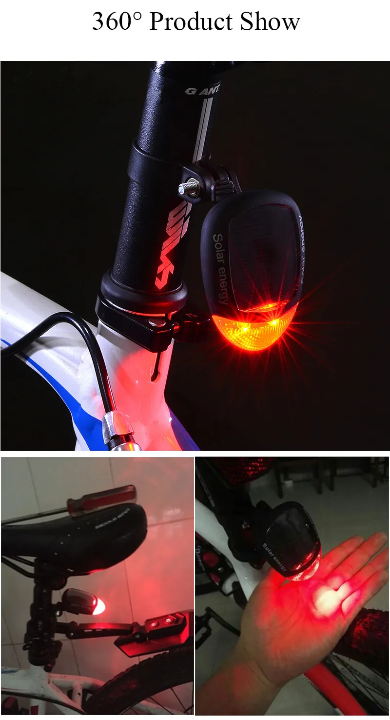 Top ROCKBROS Cycling Bike Bicycle LED Rear Light Solar Power Lamp Safety Warning Light Bicycle Seatpost Tail Light Bike Accessories 7
