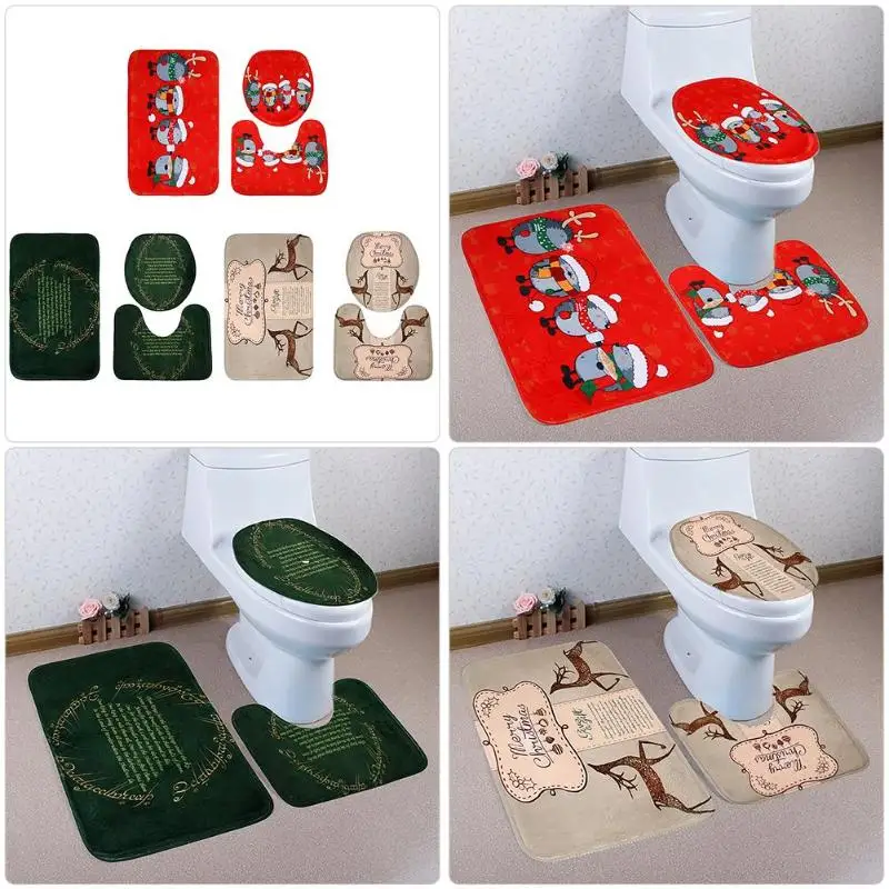 

3pcs Anti Slip Christmas dec U Shape Square Toilet Seat Cover Floor Bath Mats