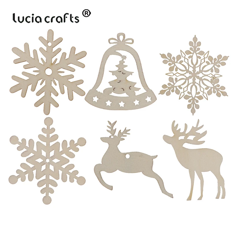 

10pcs 6.5-8cm Snowflake Deer Creative Wood Hanging Pendant Christmas Hollow Ornament DIY Christmas Gift Home Xmas Decorations