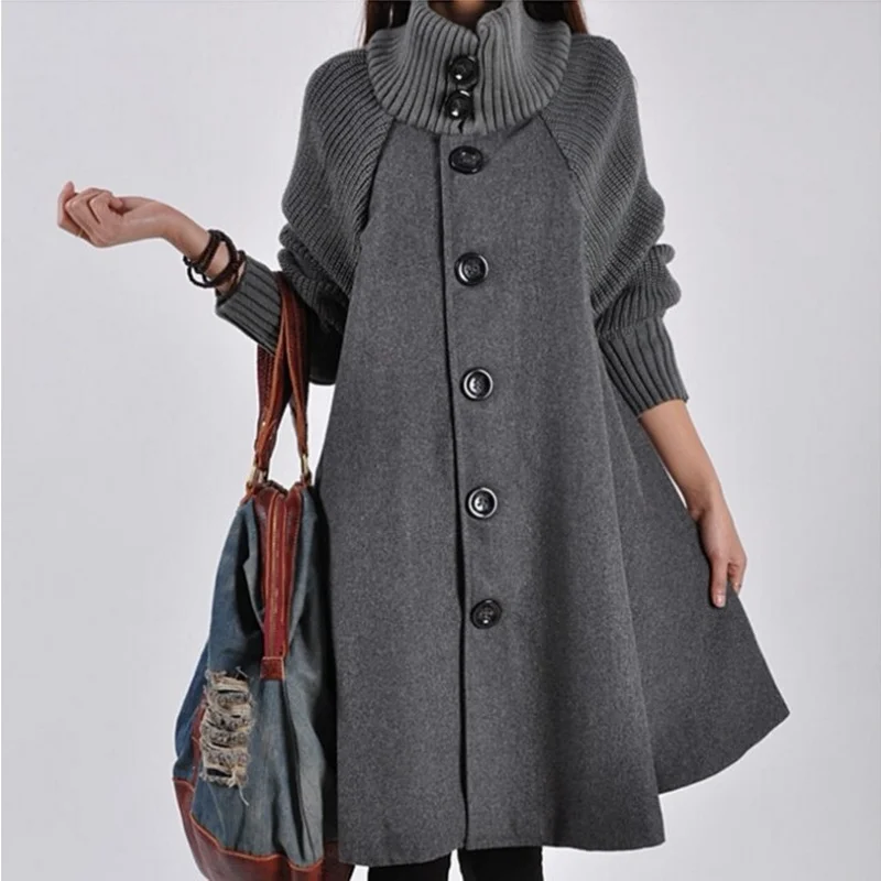 Женское зимнее пальто, длинное шерстяное пальто для женщин, большой размер, свободное, однобортное, с высоким воротником, Женская куртка j703