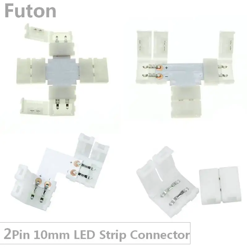 

2Pin 10mm Width LED Strip Connector Solderless LED Connector( L//Tee Shape/Extend/Cross) For Connecting SMD 5050/2835/3528