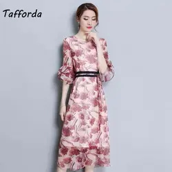 Tafforda 2018 новые летние модные элегантные принт шифоновое платье женщина Повседневное Стиль Половина Flare рукава Красивая темперамент платья