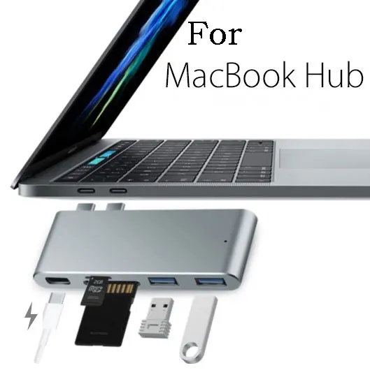 

For Macbook Pro Dual Type-C HUB TO 2*USB 3.0 +SD/TF Carder Reader+Lightning Interface (Thunderbolt) Fast Data Transmission
