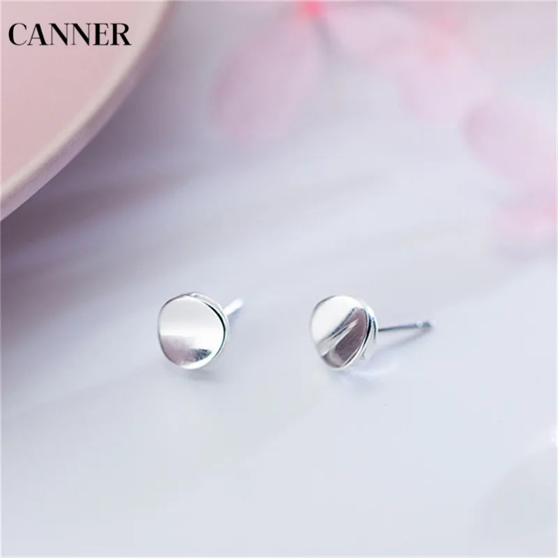 

2019 New 925 Sterling Silver Stud Earrings Geometric Round Minimalist Earring For Women Silver Jewelry