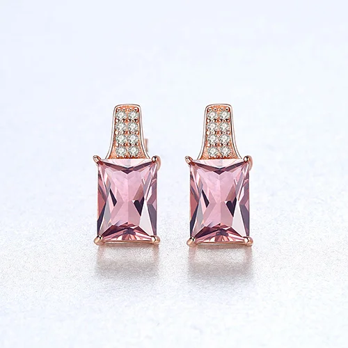 CZCITY дизайн, милые Квадратные серьги-гвоздики из серебра 925 пробы для женщин, вечерние, Роскошные, розовые, драгоценные камни, модные ювелирные изделия, подарок - Цвет камня: Pink