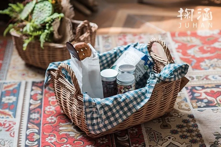 Ручная работа, натуральная плетеная корзина для хранения Корзина Zakka Пикник bakest с рукояткой еда разное покупок Фруктовая корзина для кухни Органайзер