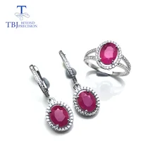 TBJ, кольцо и серьги с натуральным Рубином, ювелирный набор из стерлингового серебра 925 пробы, специальный лучший подарок для женщин, леди, повседневная одежда для вечеринок