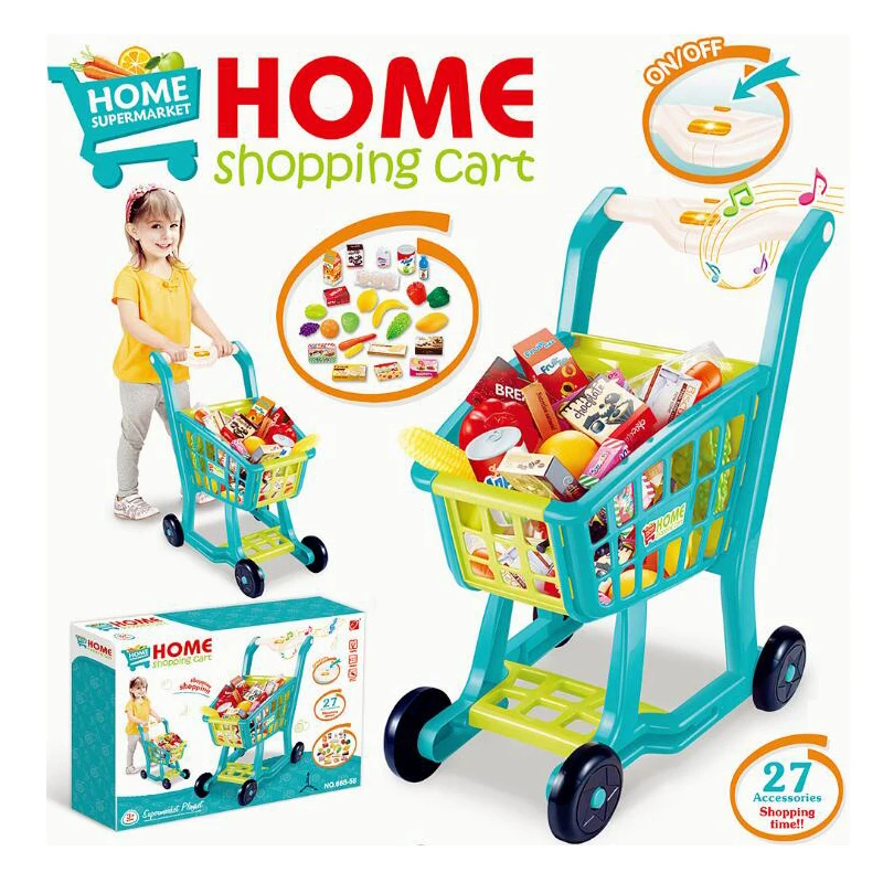 

Children Shopping Cart Emulational Role Play Toys Fruit Food Vegetables Supermarket Stroller Trolley Do House Toy Gift