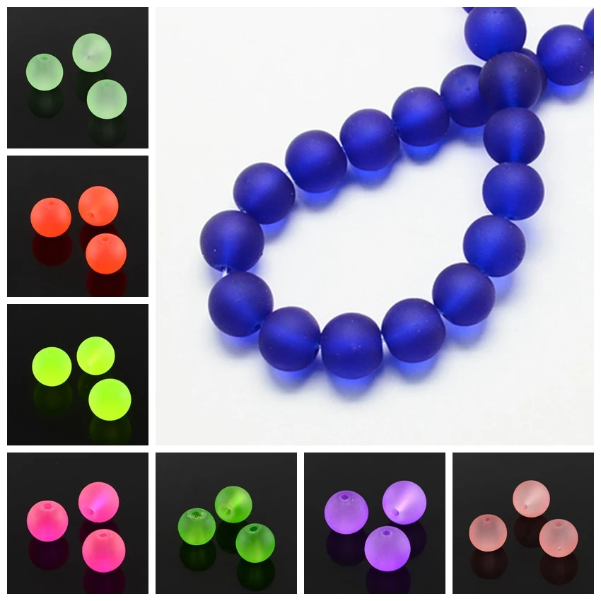 4/6/8/10mm 80-200pcs/str Frosted Round Transparent Crystal Glass Loose DIY Translucent Bead Strand Blue Red Bulk Wholesale 31.4\