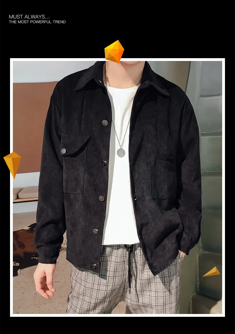 Осенне-зимняя Вельветовая куртка мужская Молодежная свободная модная корейские облегающие винтажная Классическая темно-коричневая уличная Верхняя одежда M-3XL