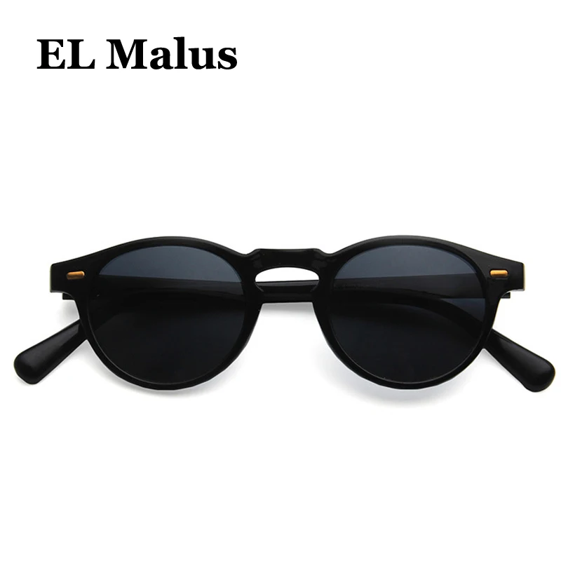 [EL Malus]Retro Small Oval Frame Sunglasses Mens Womens Dark Green Lens Mirror Vintage Leopard Shades Brand Designer Sun Glasses